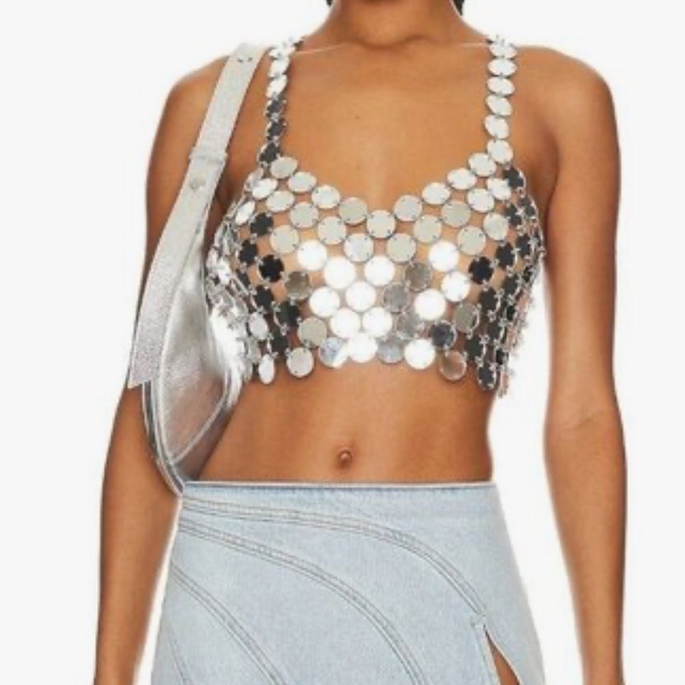 Revolve 8 Other Reasons Silver Disc Mirror Lightweight Cropped Top(One Size)